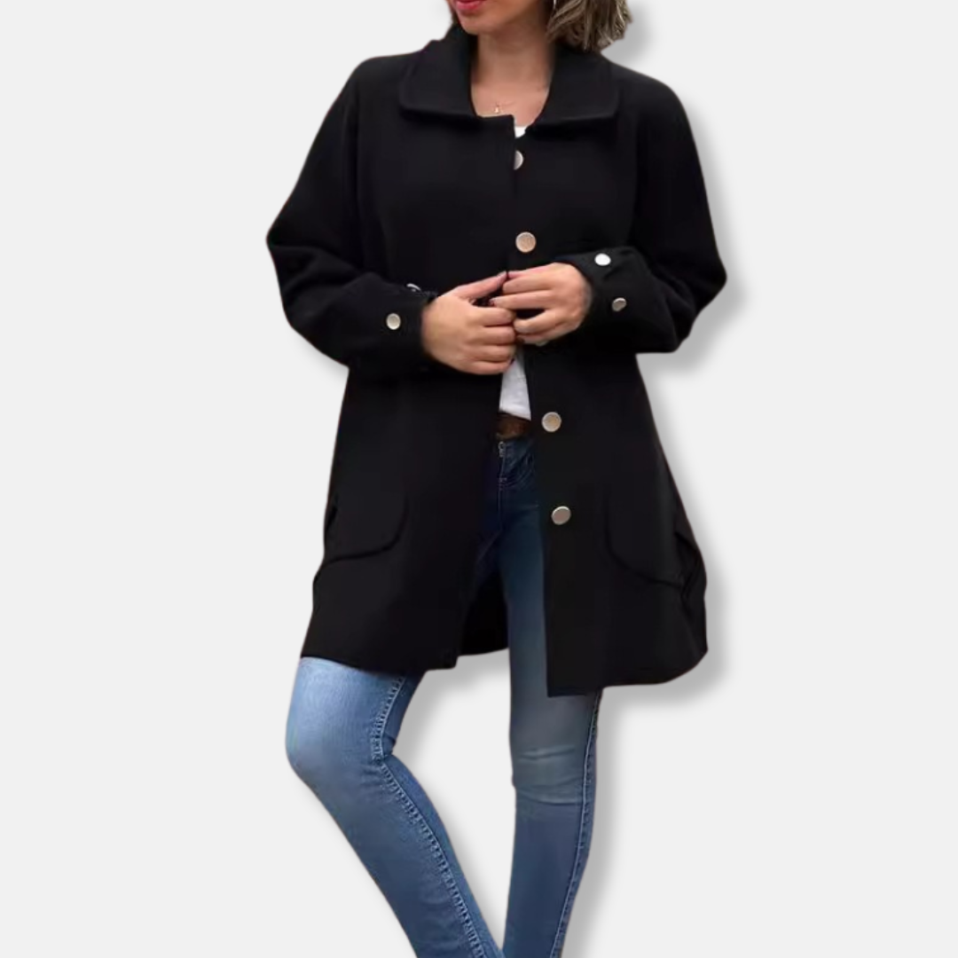 Women's knit blend relaxed fit mid-thigh coat single-breasted versatile layering soft drape