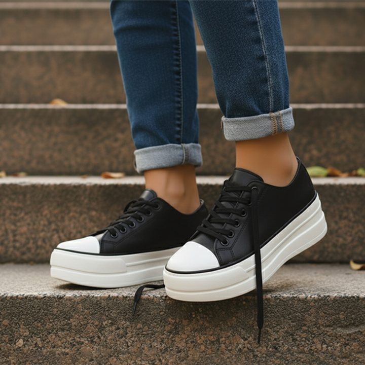 Women's chunky platform canvas sneakers low-top lace-up street style breathable all-season comfort