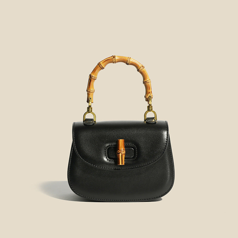 Sophie structured genuine leather handbag with bamboo handle, elegant design for fashionable women