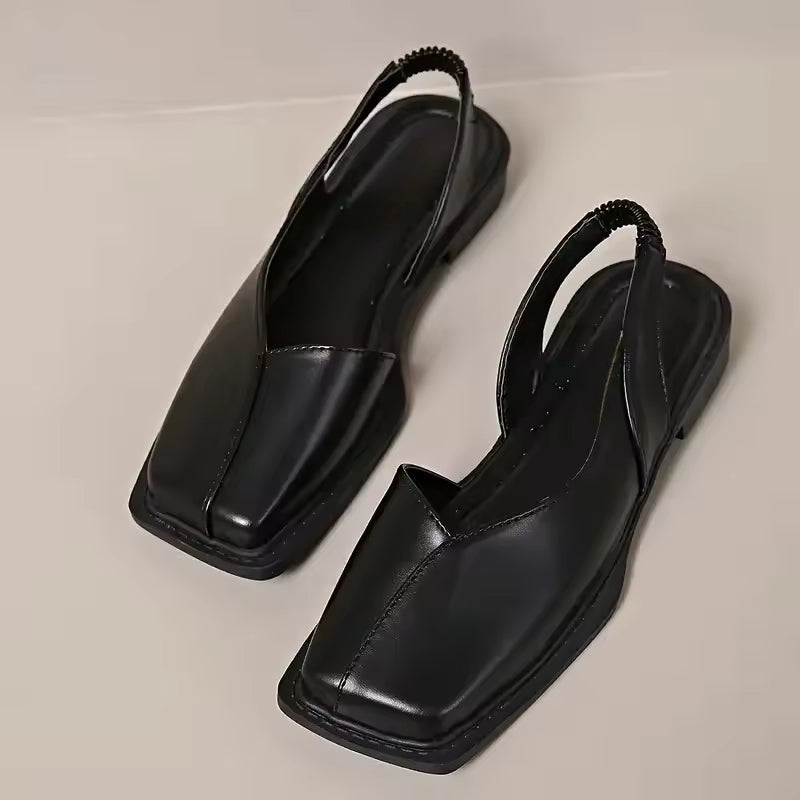 Gia Ferone slip-on flats vegan leather square toe cushioned comfort women black casual