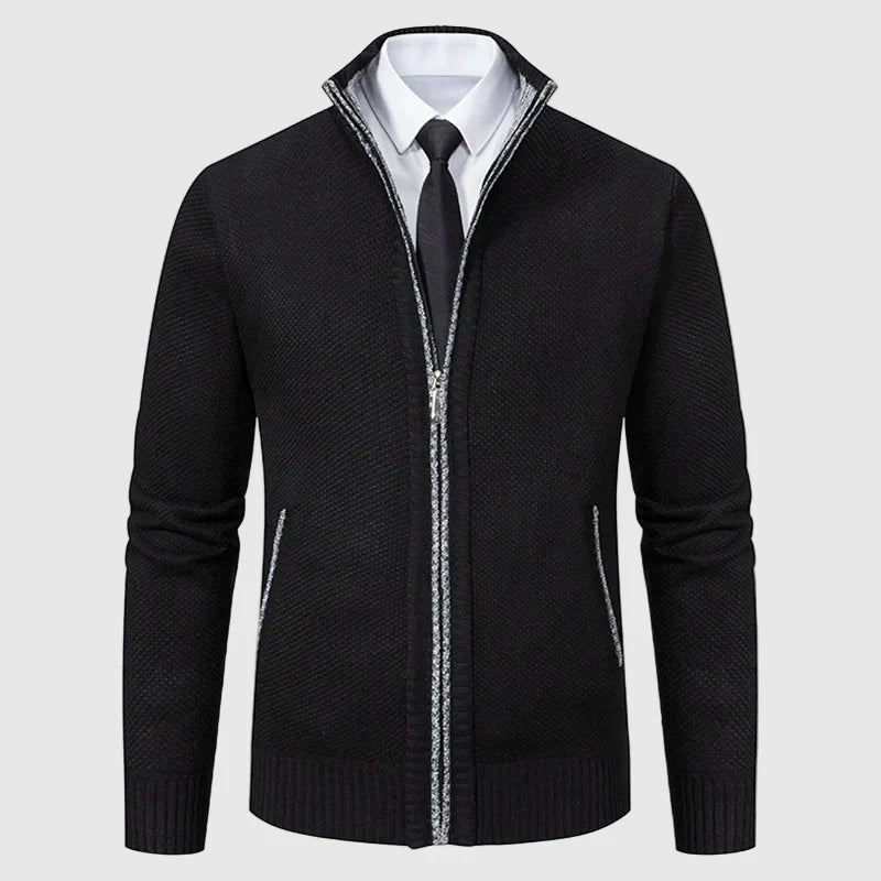 Blackwell dark wool-blend knit overcoat by Lorenzo Vitali, tailored fit with FlexiLock poly texture