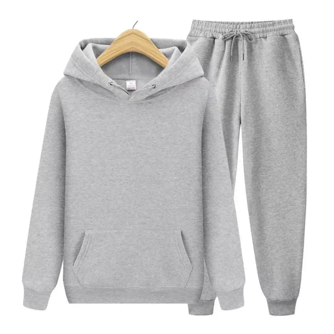 Black cotton-blend fleece hooded tracksuit two-piece set with pullover hoodie and tapered joggers