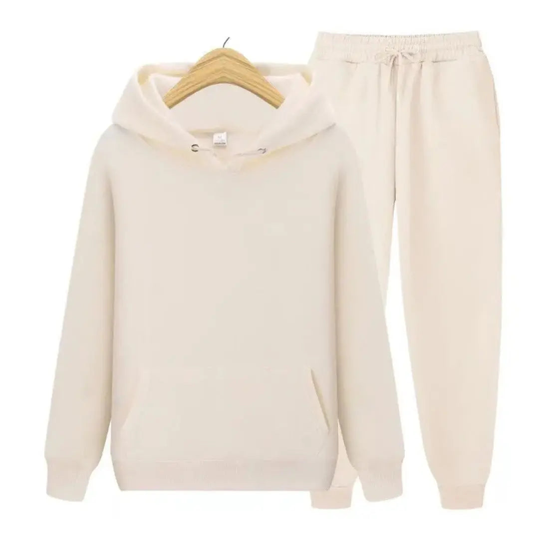 Black cotton-blend fleece hooded tracksuit set with kangaroo pocket and tapered jogger pants