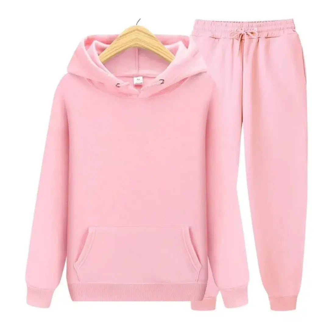 Black cotton-blend fleece hooded tracksuit two-piece set with kangaroo pocket and tapered joggers