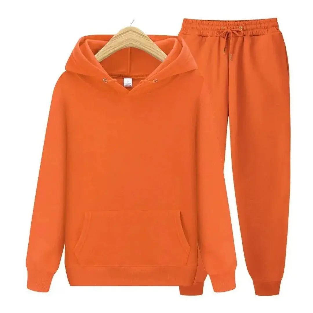 Black cotton-blend fleece hooded tracksuit two-piece set with pullover hoodie and tapered joggers