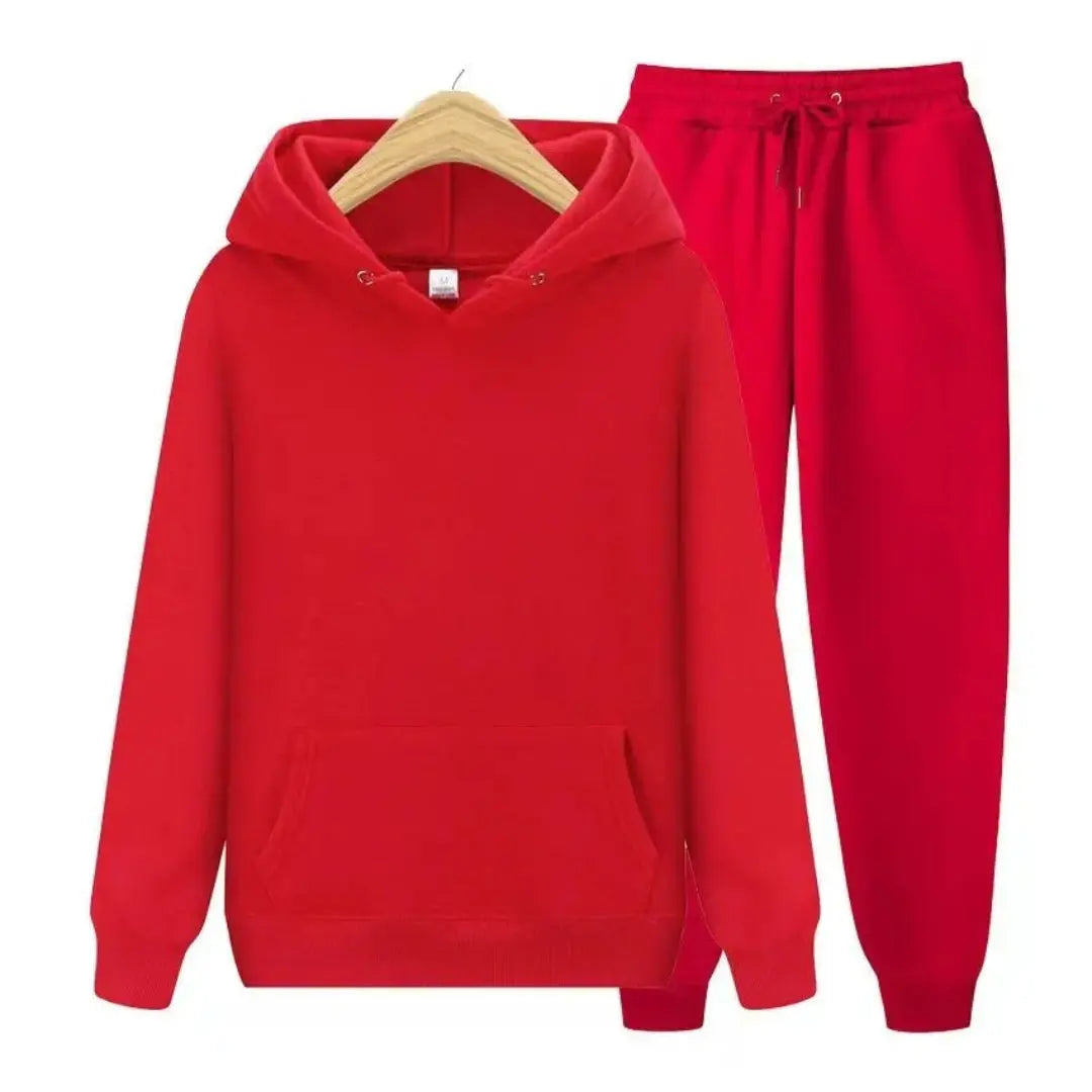 Black cotton-blend fleece hooded tracksuit two-piece set with pullover hoodie and tapered joggers