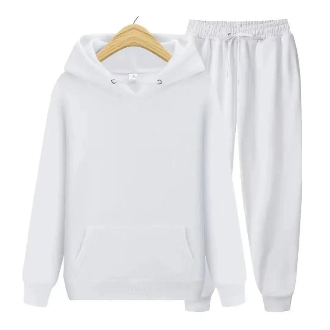 Black cotton-blend fleece hooded tracksuit two-piece set with pullover hoodie and tapered joggers