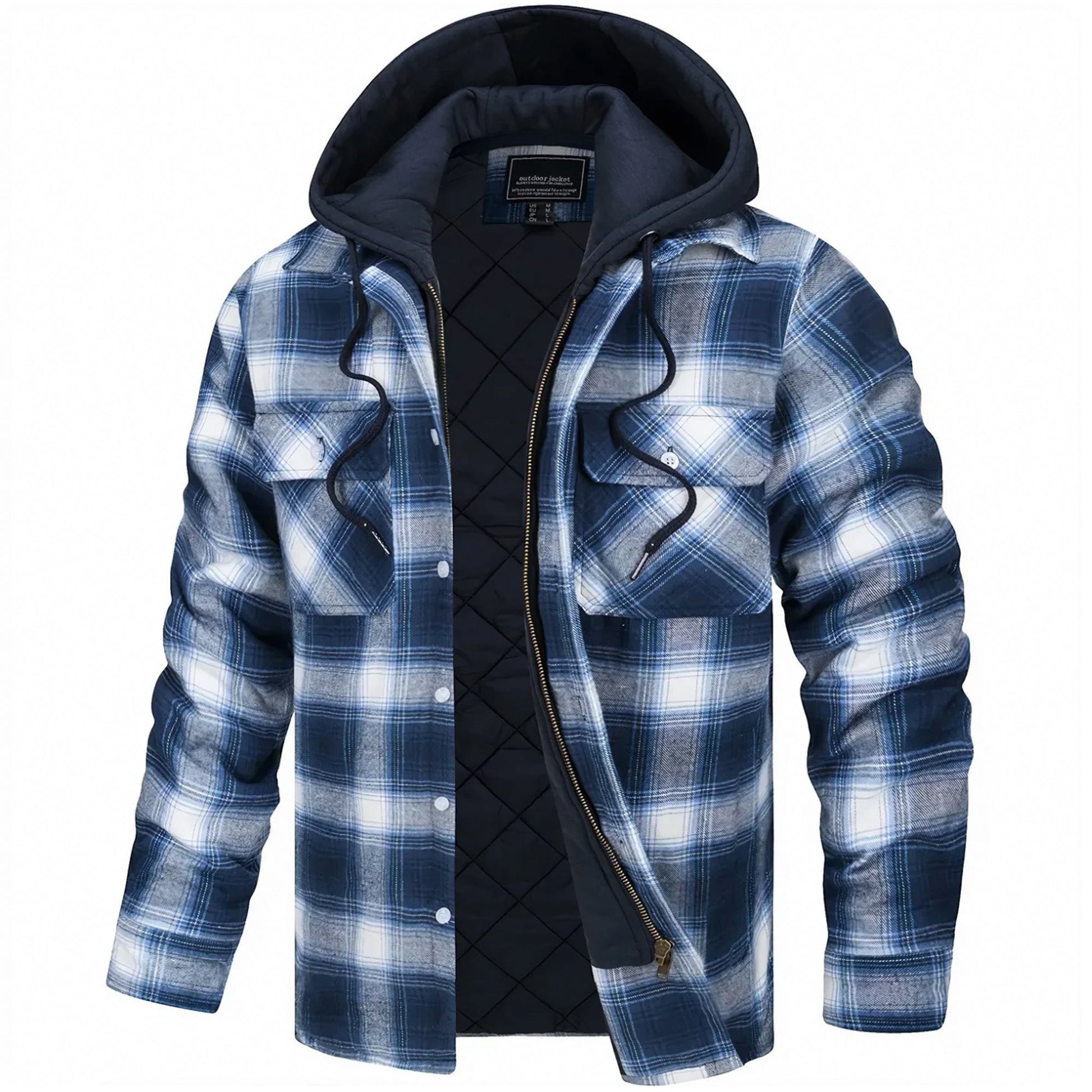 Parker checked hooded jacket with fleece lining, classic plaid pattern, versatile outdoor layering piece