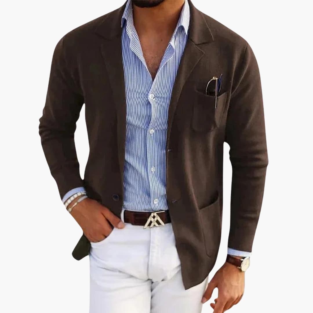 Men's blazer cardigan notched lapel single-breasted button closure patch pockets professional comfort fit