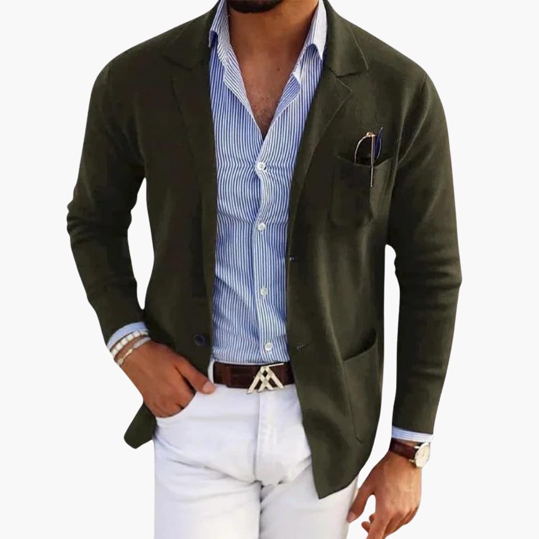 Men's blazer cardigan notched collar single-breasted button closure patch pockets professional style