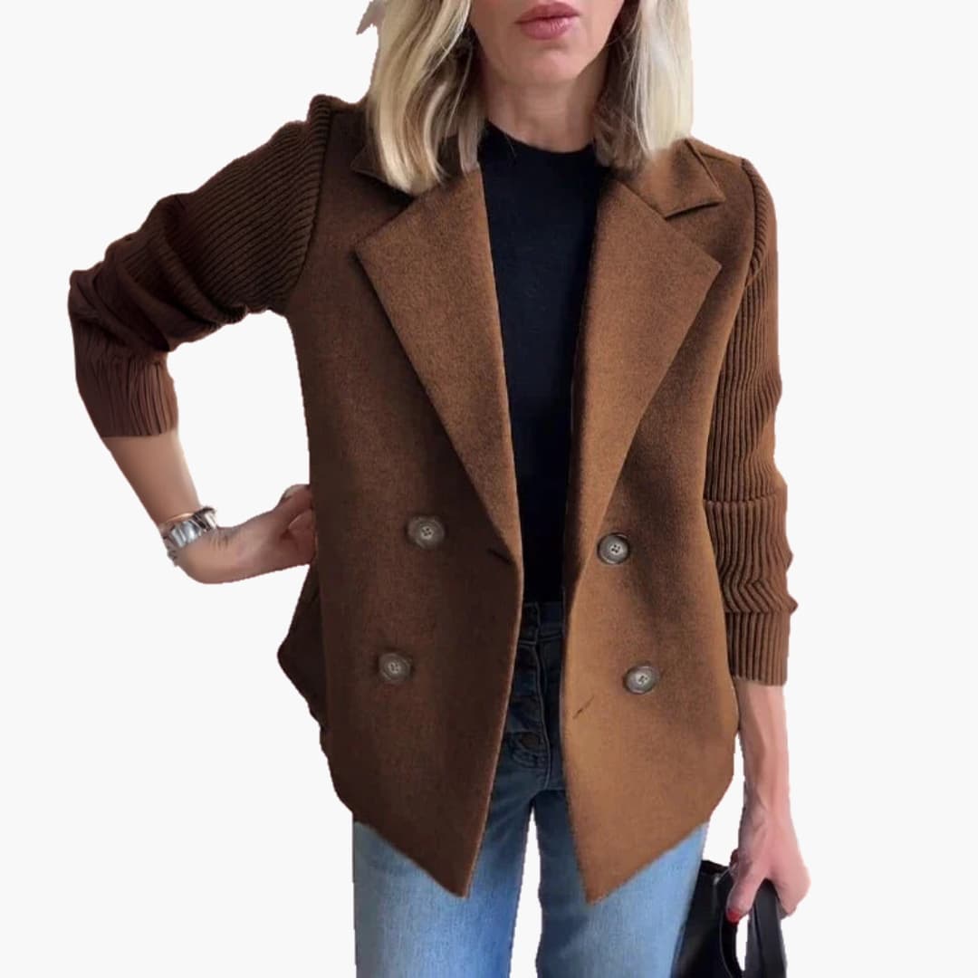 Women's structured blazer button closure wide lapel ribbed sleeves tailored office chic look