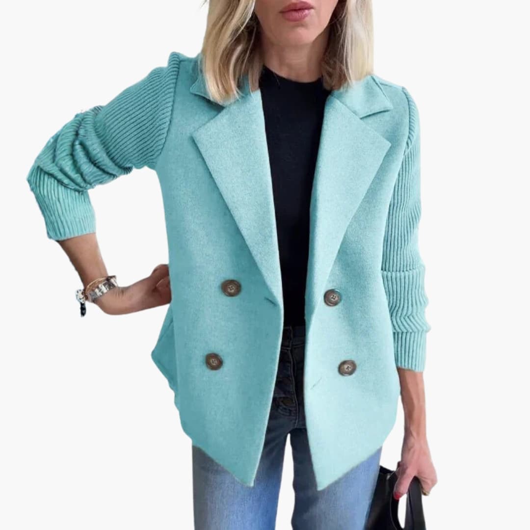 Women's structured blazer wide lapel button closure ribbed sleeves tailored office chic look