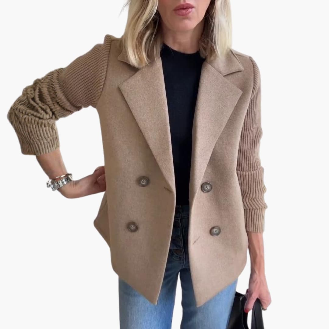 Women's structured blazer wide lapel button front ribbed sleeves tailored office chic look