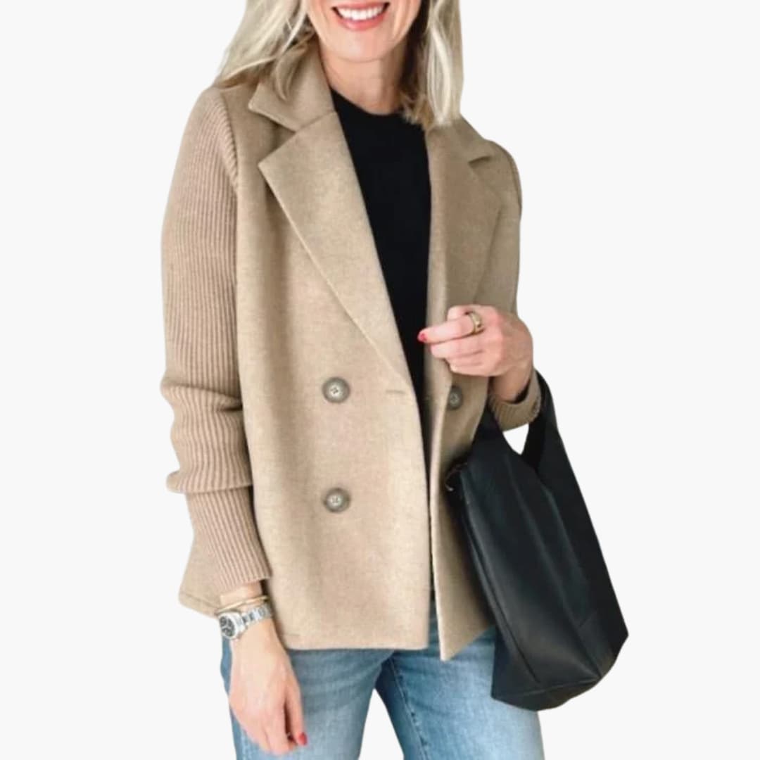 Women's structured blazer button closure wide lapel ribbed sleeves tailored chic office look