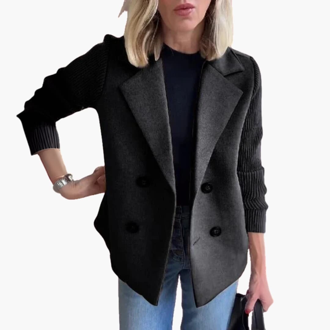 Women's structured blazer button closure wide lapel ribbed sleeves tailored office chic look