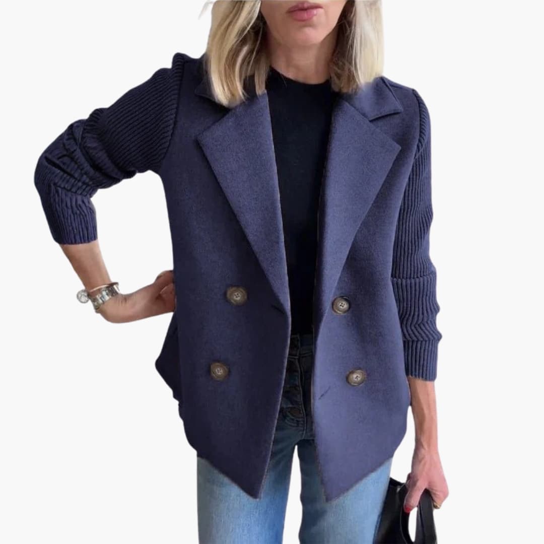 Women's structured blazer button closure wide lapel ribbed sleeves tailored office chic look