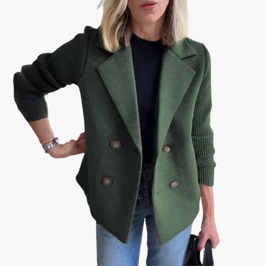 Women's structured blazer button closure wide lapel ribbed sleeves tailored chic office professional look