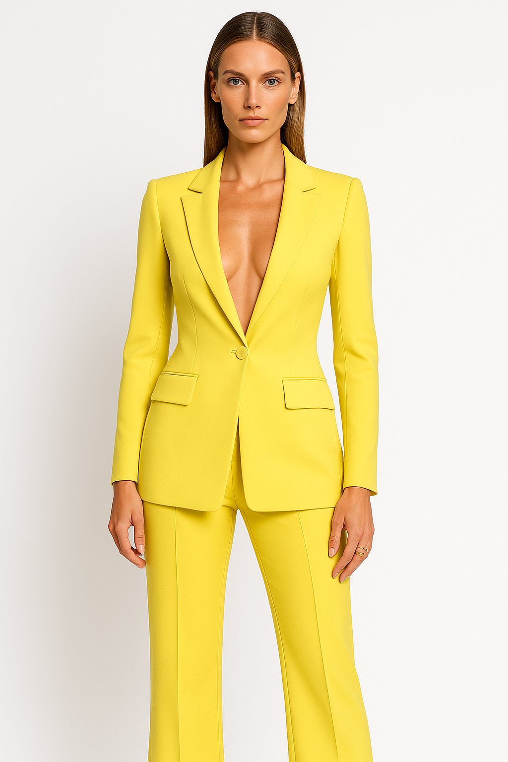 Black tailored blazer and wide-leg trousers co-ord set with sharp structured silhouette for bold style