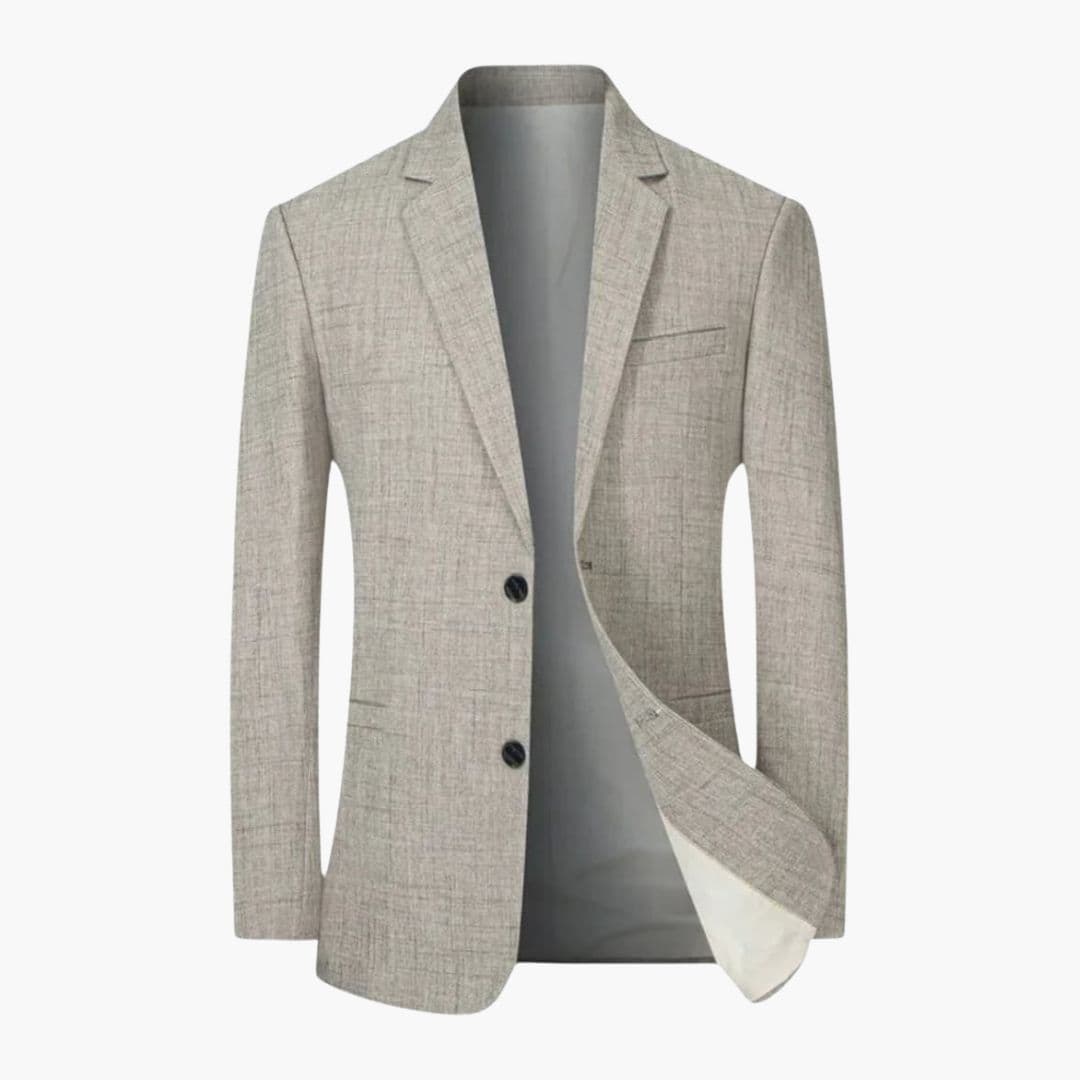 Men's navy blue notch lapel blazer two-button closure fully lined classic tailored fit
