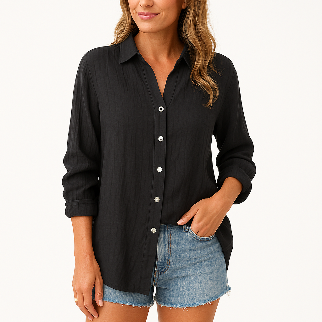 Women's oversized linen blouse long sleeves front button closure breathable lightweight spring summer