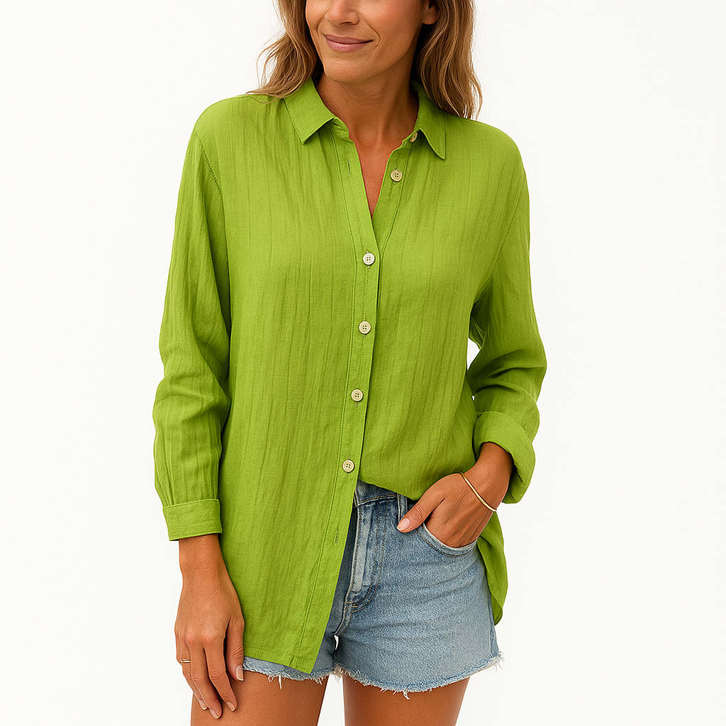 Women's oversized linen blouse long sleeves front button closure breathable spring summer top