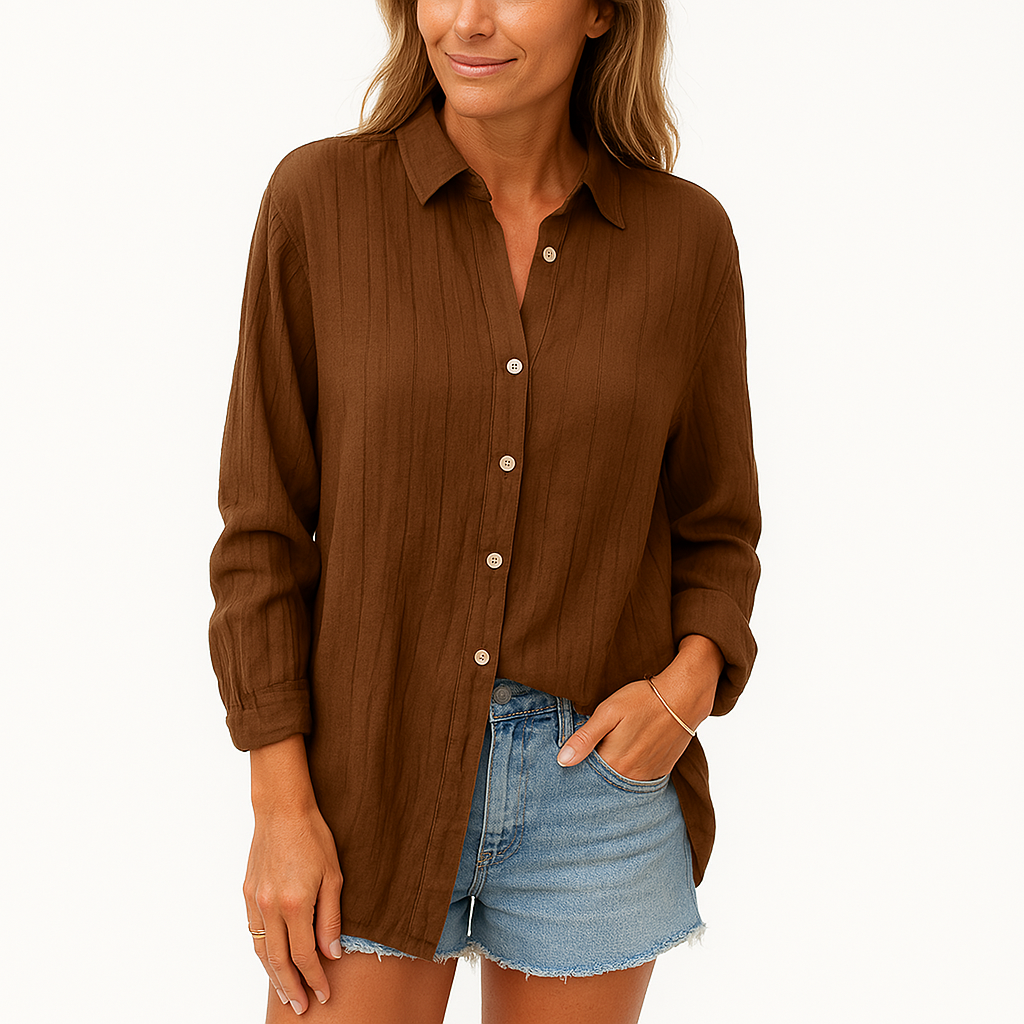 Women's oversized linen blouse long sleeves front button closure breathable spring summer top