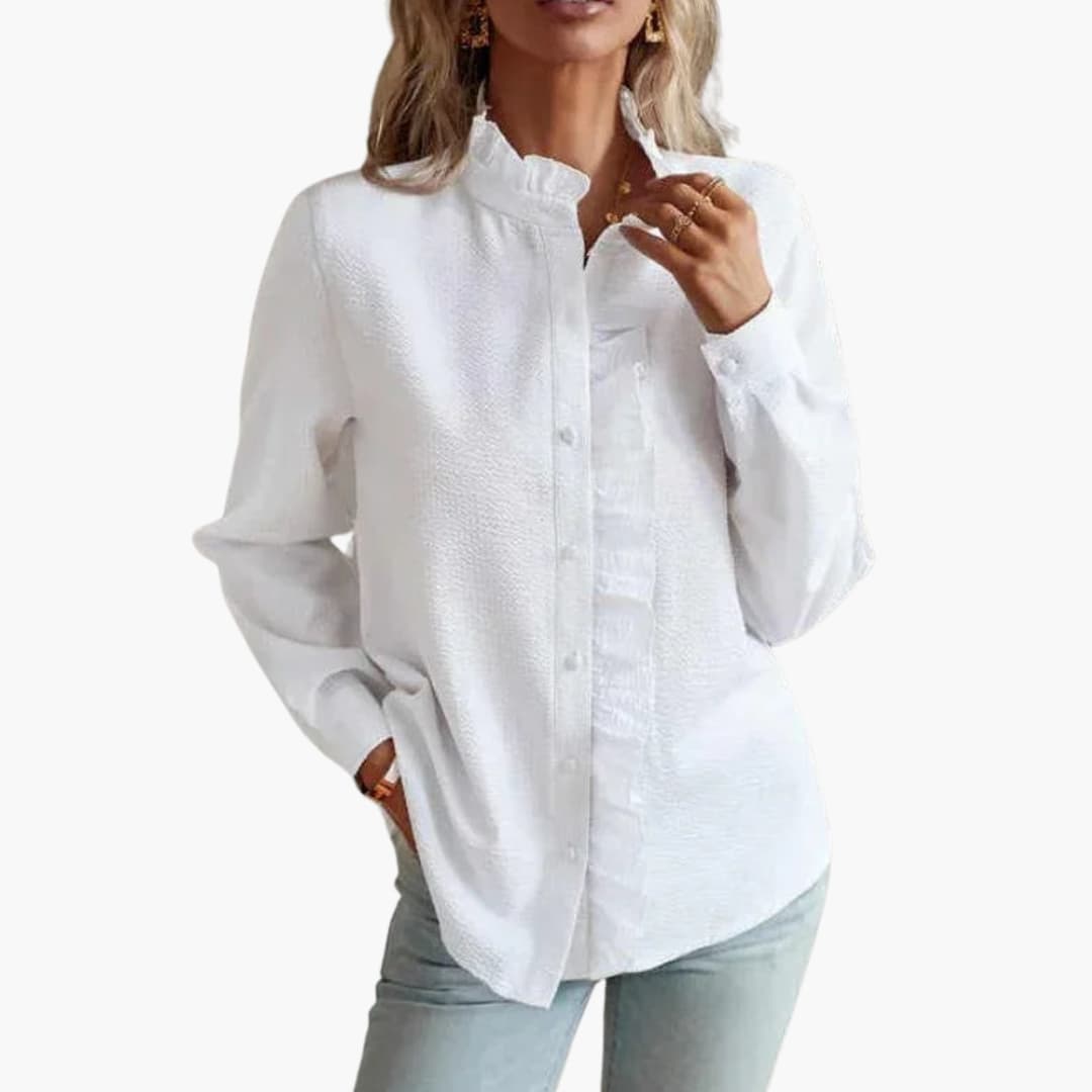 Women's elegant round neck blouse smooth surface straight cut long sleeves workwear essential