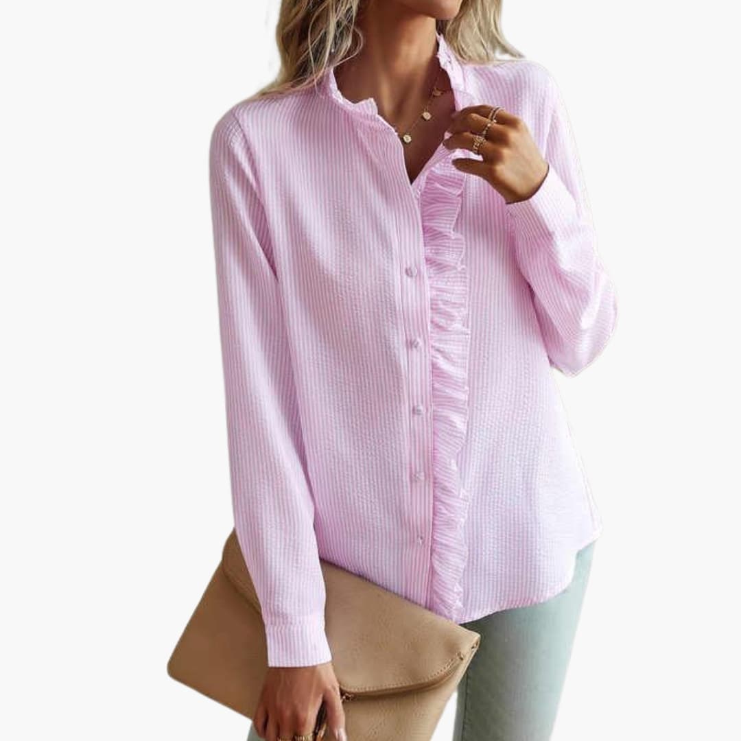 Women's elegant round neck blouse smooth surface straight cut long sleeves work professional style