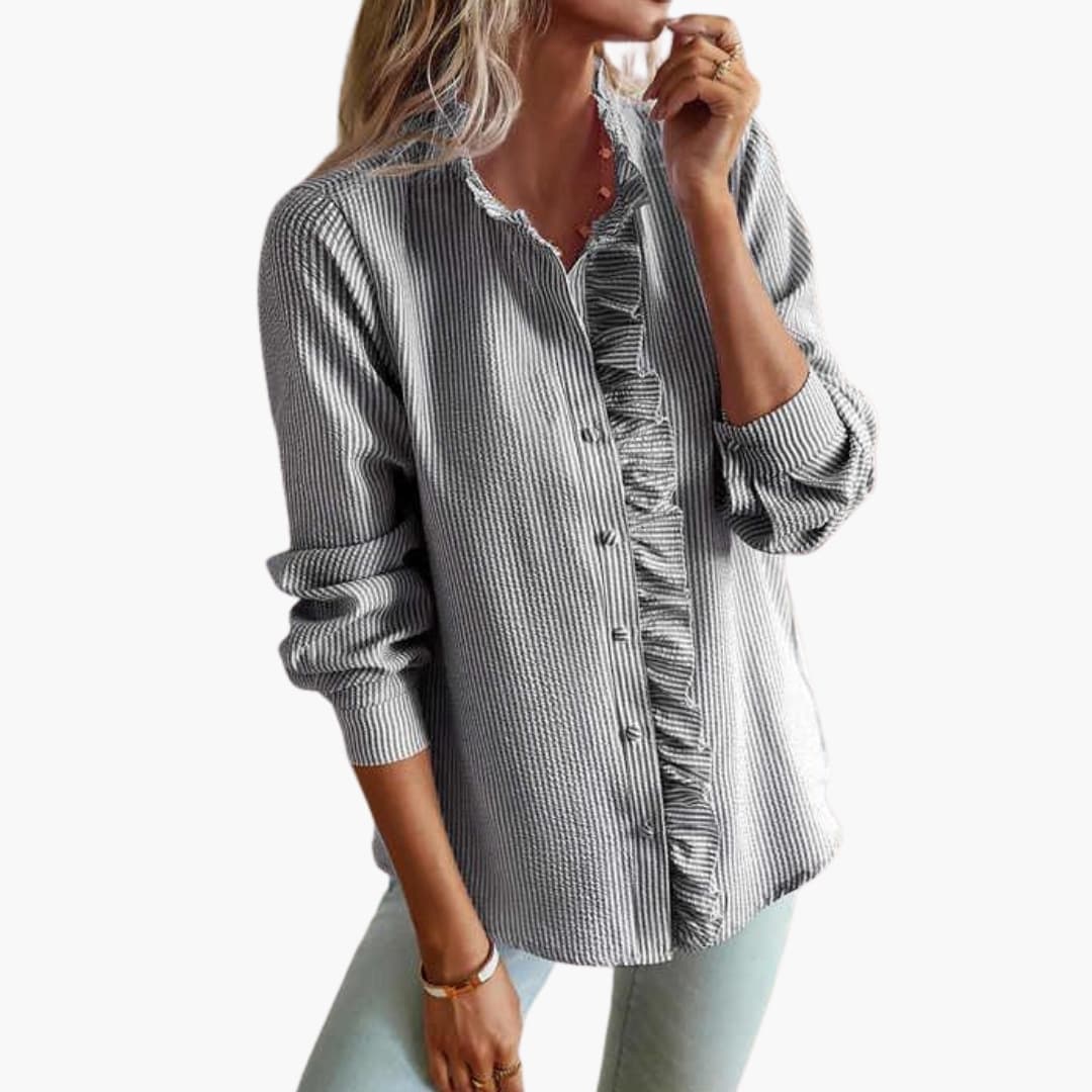 Women's elegant round neck blouse smooth surface long sleeves straight cut workwear essential