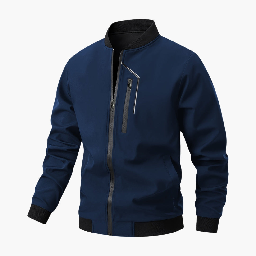 Men's regular-fit bomber jacket with zipper closure, ribbed collar, and secure pockets for everyday wear
