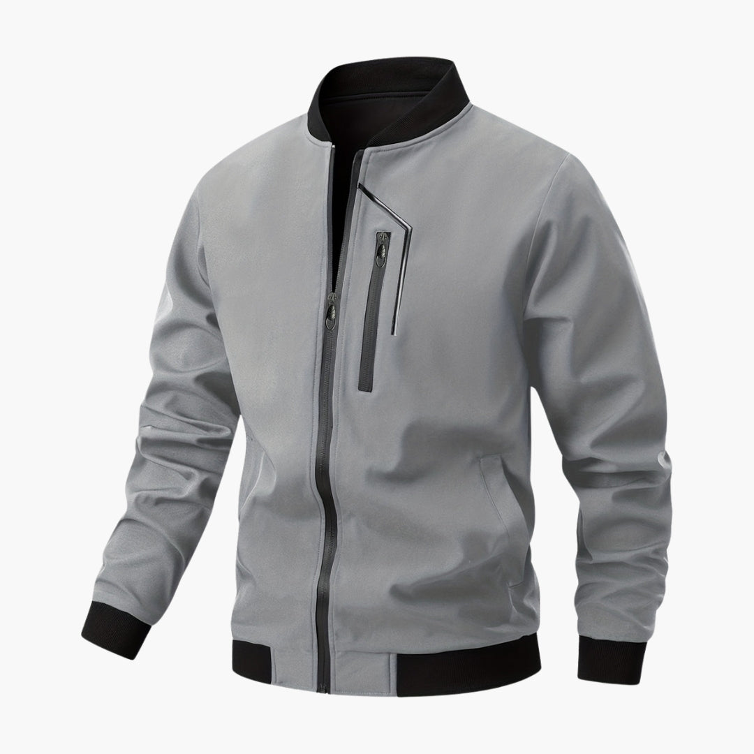 Men's regular-fit bomber jacket with zipper closure, ribbed collar, and secure pockets for everyday wear