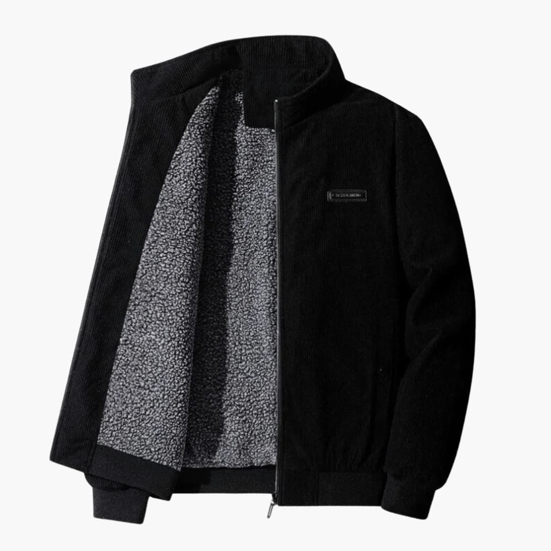 Men's black bomber jacket with stand-up collar, zipper front, and ribbed cuffs for everyday wear