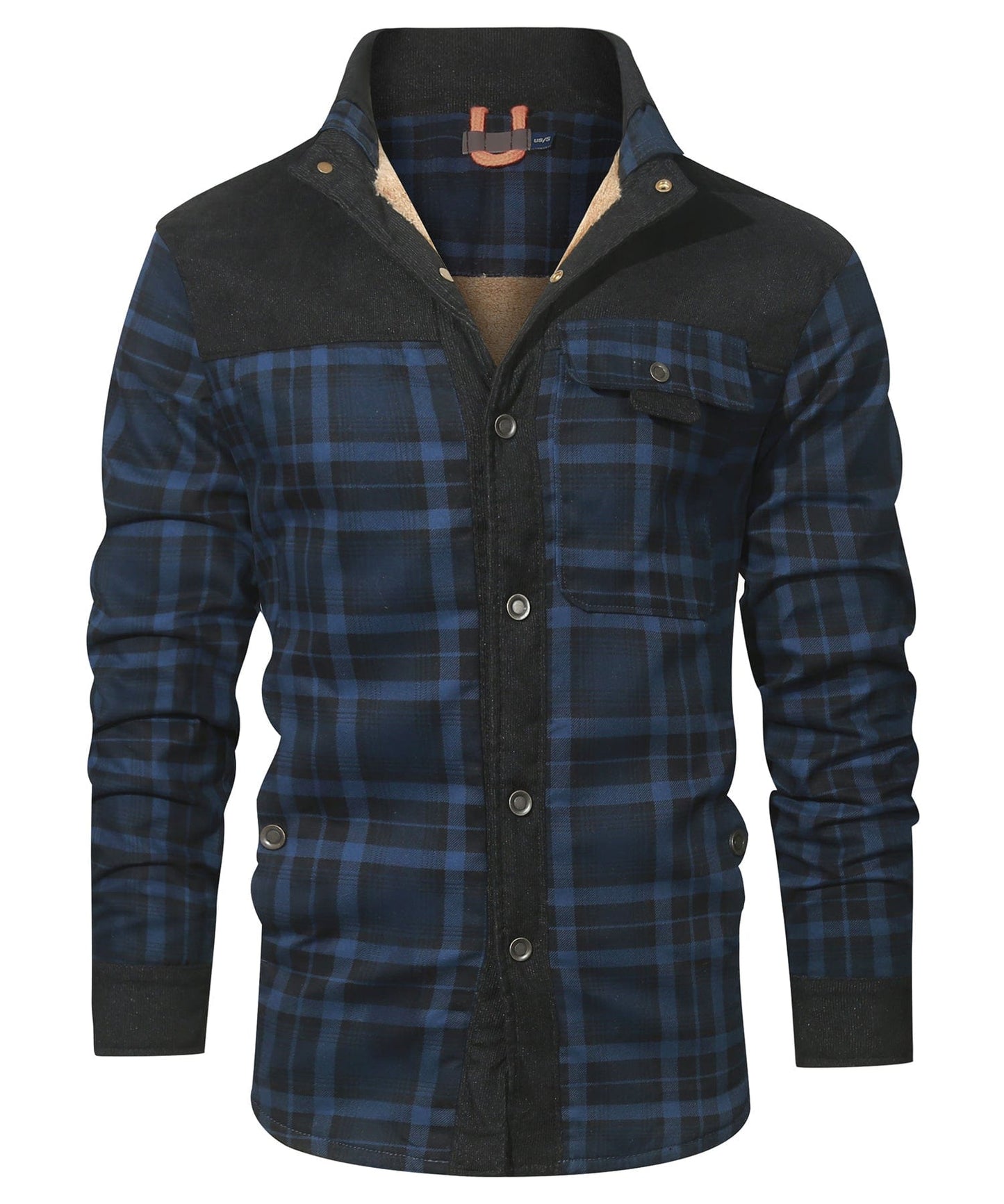 Men's checkered winter jacket with button closure and warm inner lining, classic outdoor style