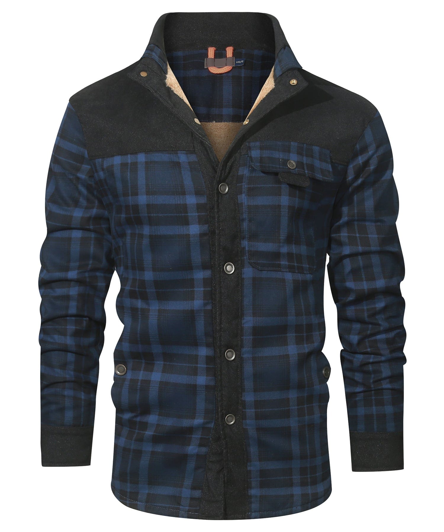 Men's checkered winter jacket with button closure and warm inner lining, classic outdoor style