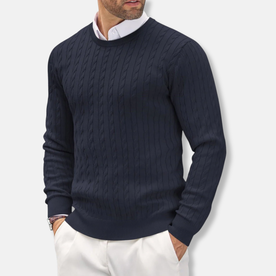 Urbann Vibe men's slim fit cable knit sweater round neck fine knit lightweight everyday style