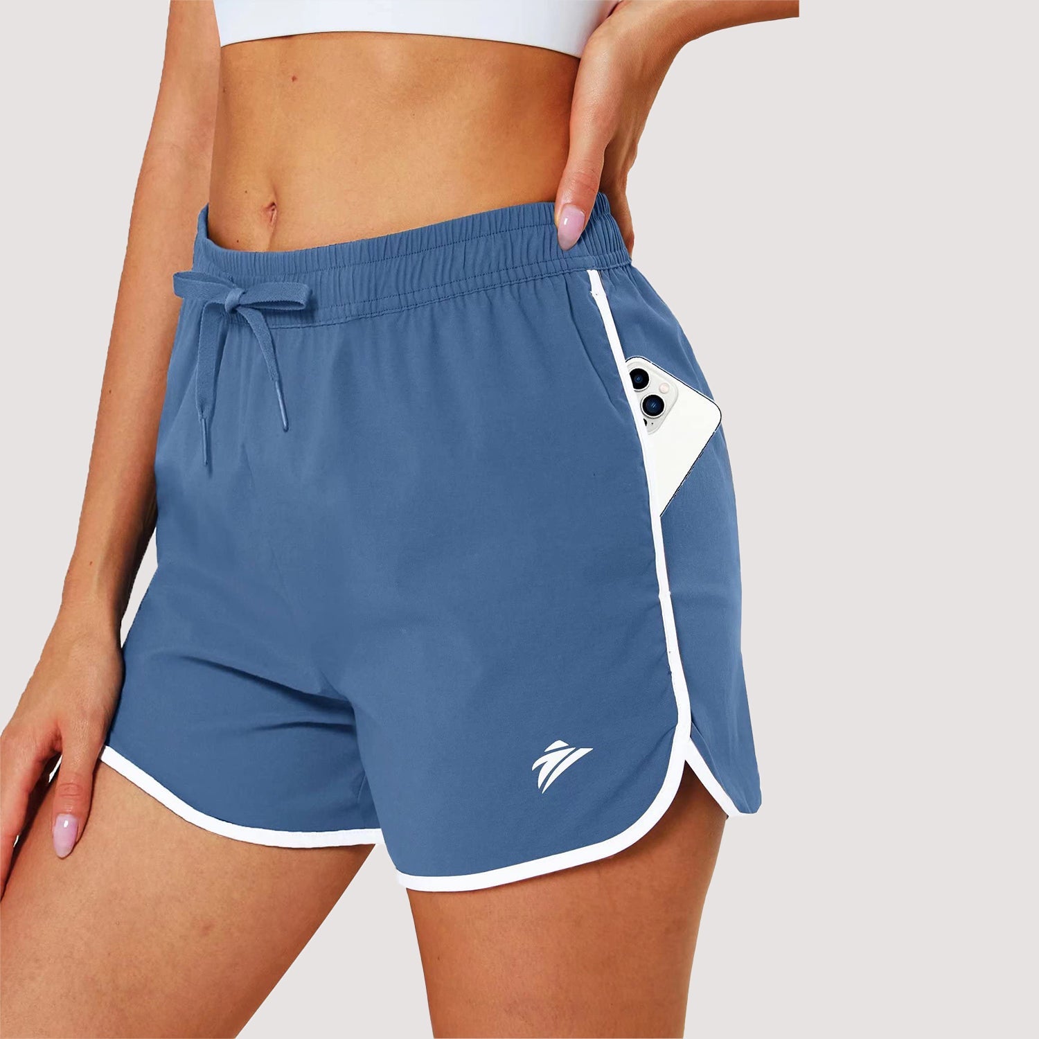 Women's black running shorts with 7-pocket design, quick-dry moisture-wicking fabric, lightweight ripstop weave