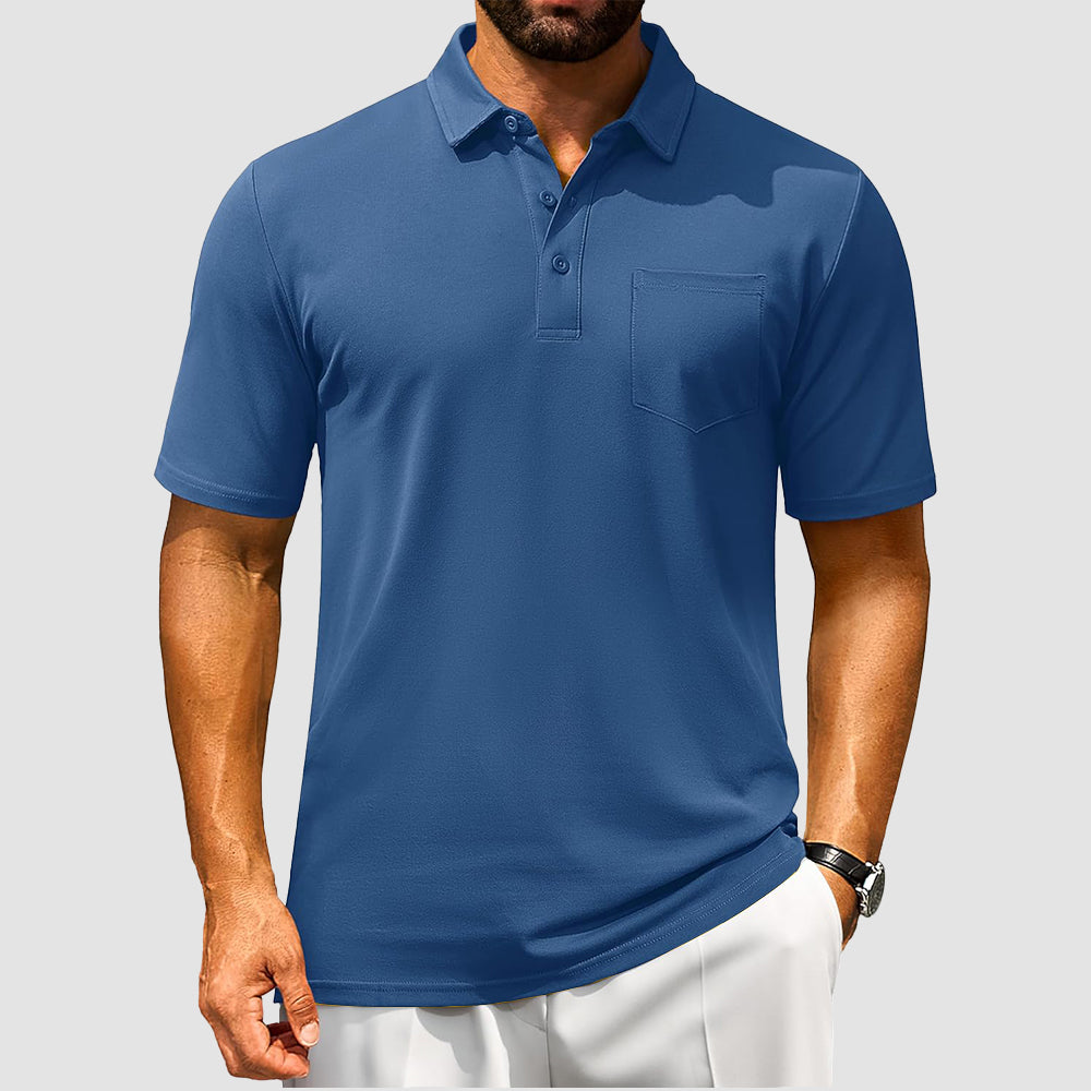 Men's breathable cotton polo shirt in classic fit with chest pocket, short sleeve golf tee