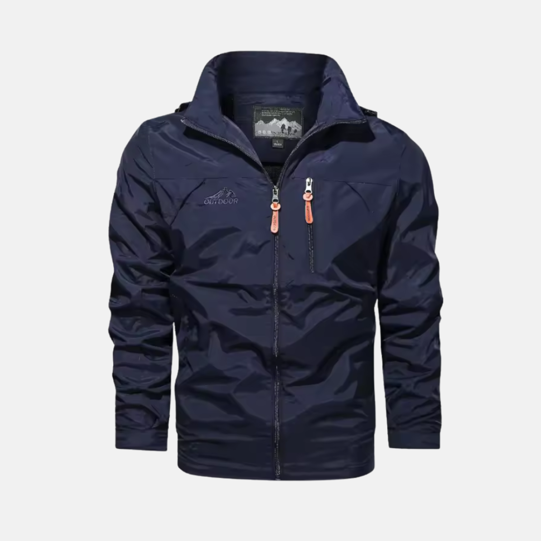 Men's lightweight water-resistant outdoor jacket high collar zip pockets regular fit trail-ready
