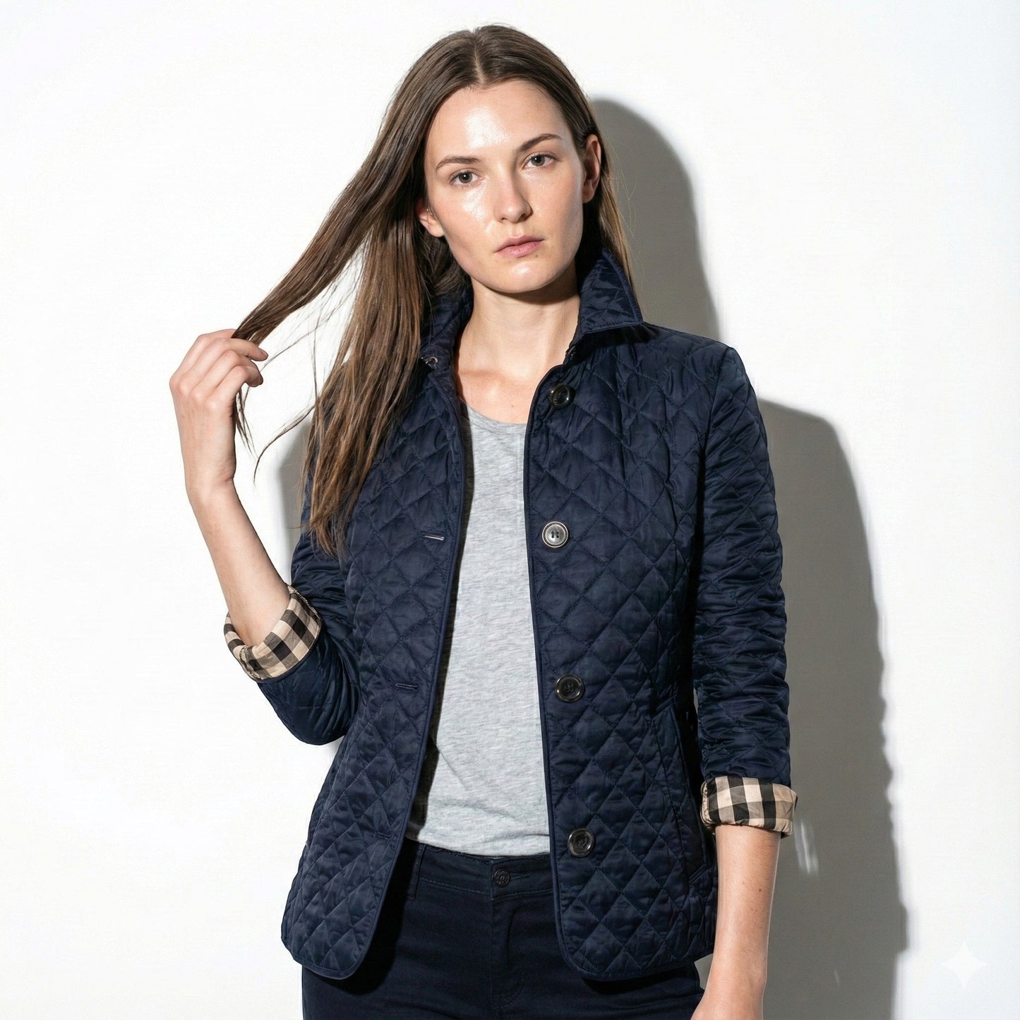 Women's black quilted jacket lightweight insulation relaxed silhouette versatile outdoor layer sizes M-5XL