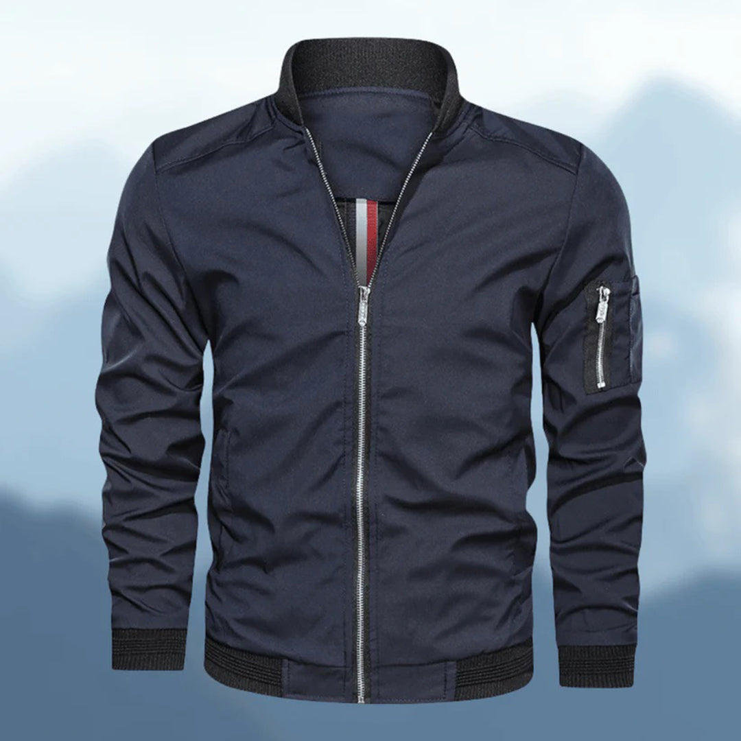 Men's slim fit bomber jacket modern tailored cut lightweight versatile everyday style
