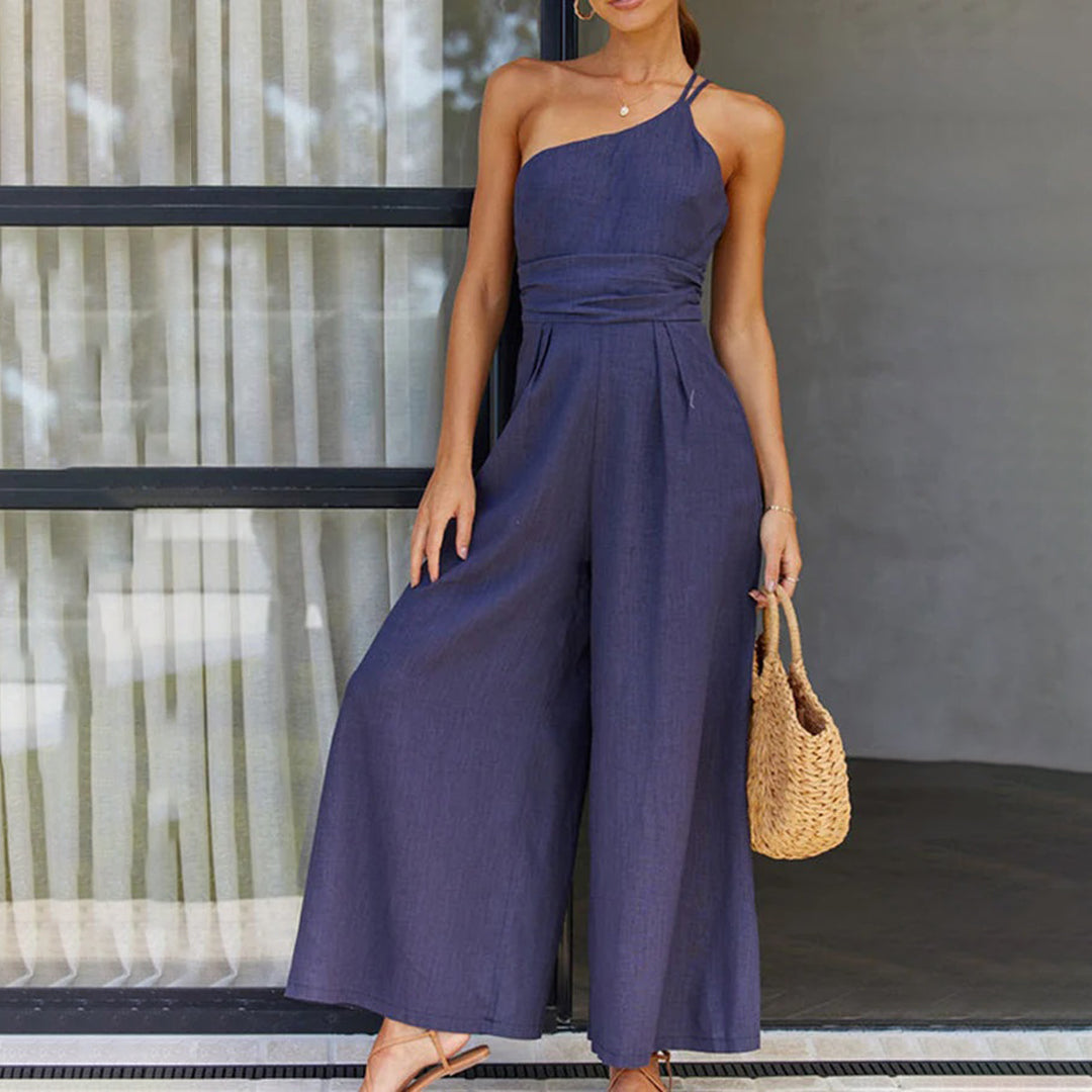 Women's one-shoulder jumpsuit tailored fit wide-leg elegant airy asymmetrical neckline Nordic Flair