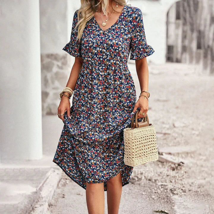 Floral print Lena women's summer dress lightweight easy care design for all-day comfort