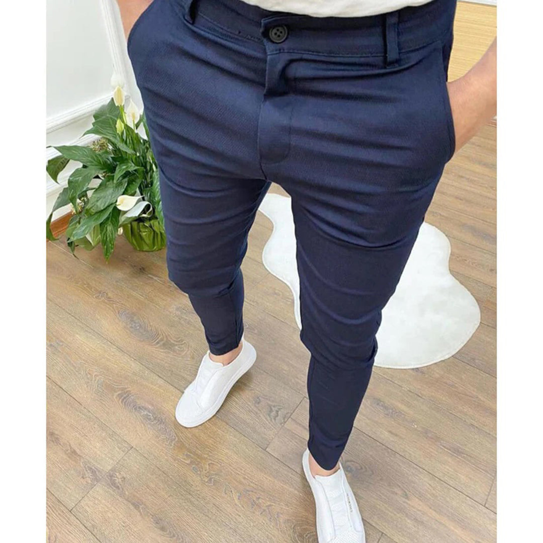 Men's slim fit tapered trousers smart casual style with cropped ankle hem flex fabric