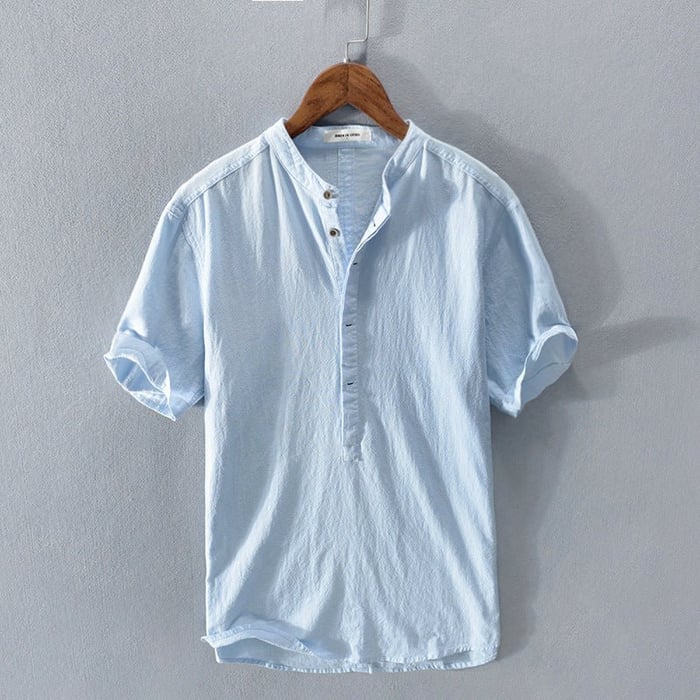 Men's classic loose-fit linen shirt breathable lightweight summer staple in neutral tone
