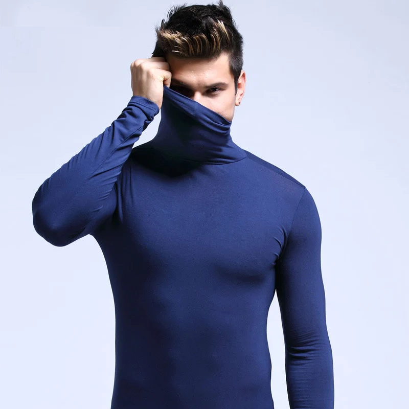 Black fitted thermal undershirt long collar base layer cold weather athletic winter top