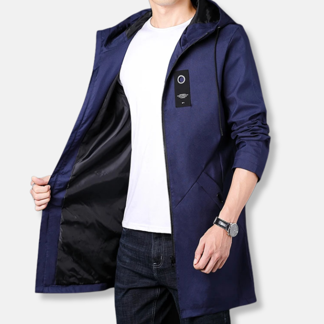 Men's woven hooded coat zipper closure mid-thigh smart casual Urbann-Vibe fall outerwear