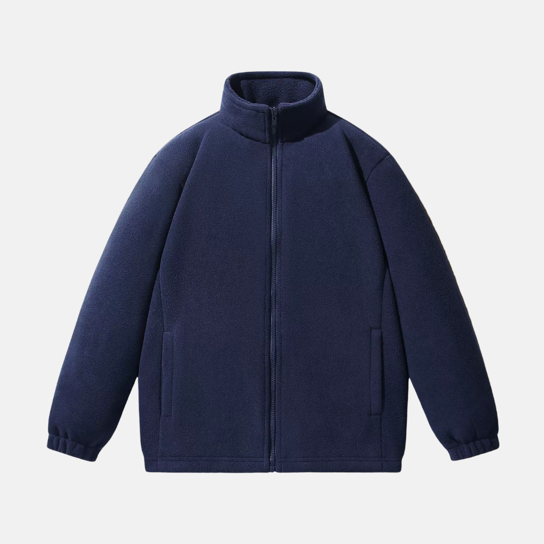 Men's gray fleece jacket relaxed fit full-zip stand-up collar Urbann-Vibe cozy winter outerwear