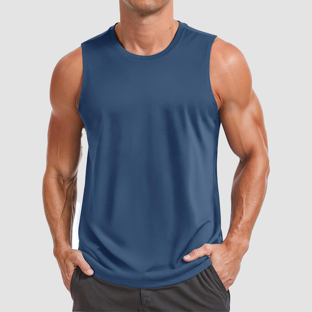 Men's gray UPF 50+ muscle tank sleeveless quick-dry performance training top for athletes