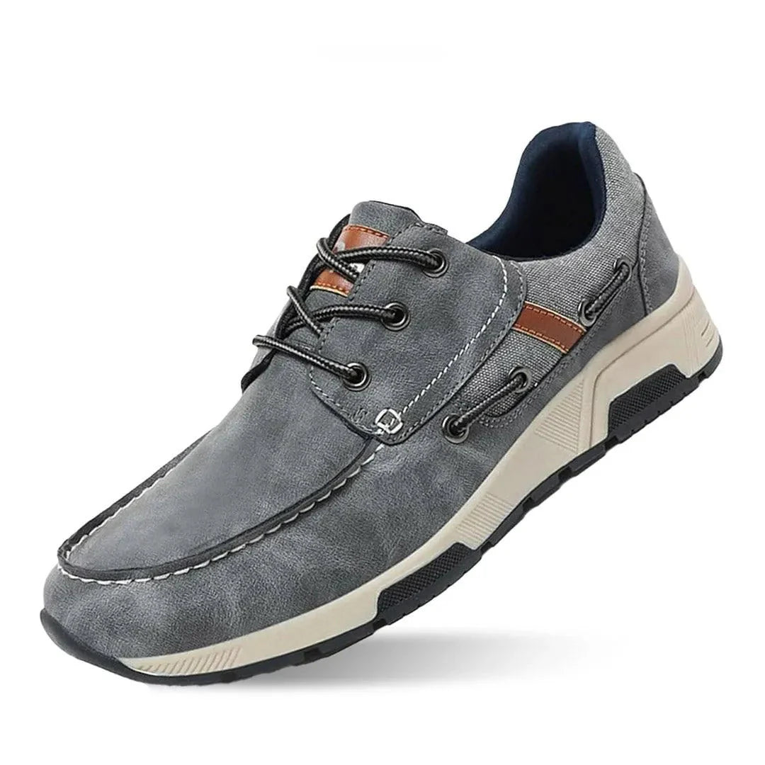 Men's Bob casual deck sneakers rugged faux leather boat style with breathable fabric side panels