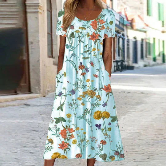 Charlotte floral midi dress women, chic summer silhouette, easy-care durable fabric, effortless floral print